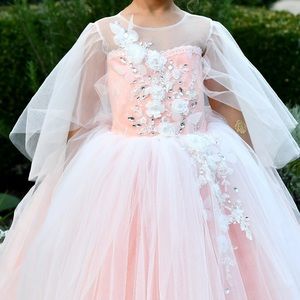 Girls Pink Blush Flower Girl Tulle Dress Lace Up